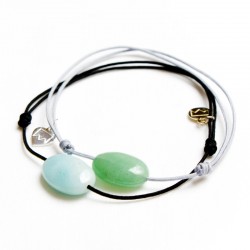 Ensemble 2 bracelets cordon noir amazonite et gris aventurine verte