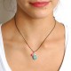 Collier cordon 1 amazonite facettée et un corail rose fermoir argent massif