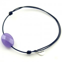 Bracelet cordon marine jade violet facetté pendant argent massif