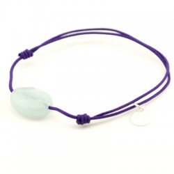 Bracelet jade bleu facetté cordon violet pendant argent massif