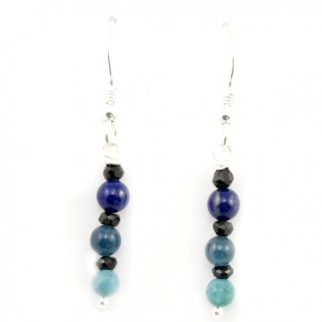 Boucles d'oreilles argent massif 925 amazonite apatite et lapis lazulis