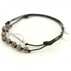 Ensemble 2 bracelets cordon noir 8 quartz fumés et 3 cristal de roches