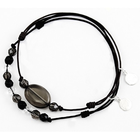 Ensemble 2 bracelets cordon noir Onyx / cristal de roche