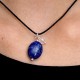 Collier cordon noir Lapis lazuli fermoir argent massif