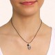 Collier cordon 1 noir une labradorite lisse et un onyx fermoir argent massif