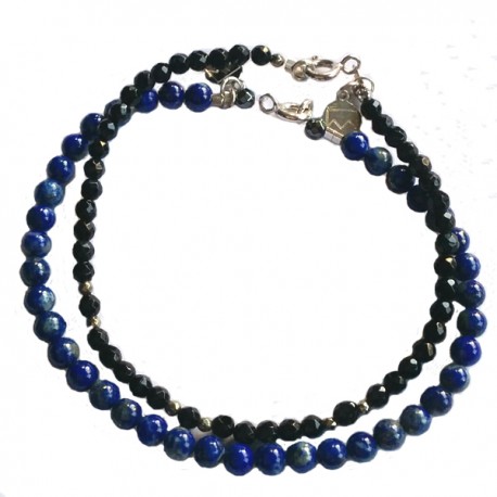 Ensemble 2 bracelets onyx et quartz fumé