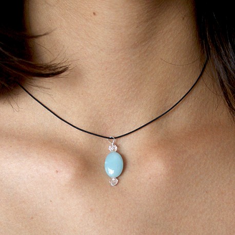 Collier amazonite et cristal de roche