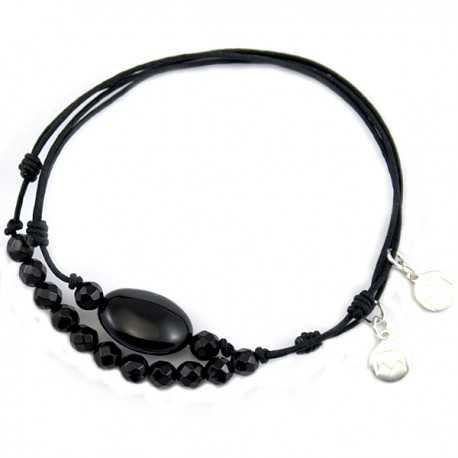 Ensemble 2 bracelets cordon noir 11 Onyx et noir 3 onyx