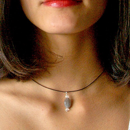 Collier labradorite et cristal de roche