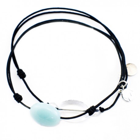 Ensemble 2 bracelets cordon noir 3 cristaux de roches et amazonite