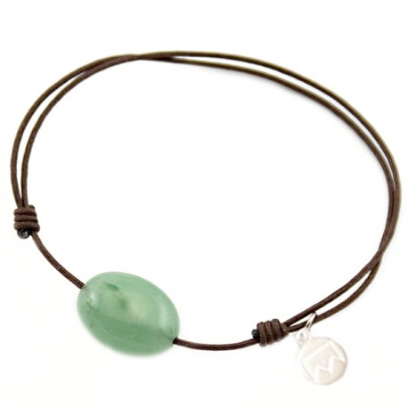 Bracelet cordon marron Aventurine verte