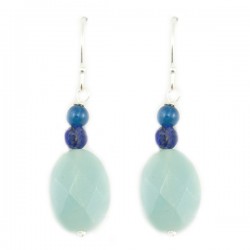 Boucles d'oreilles argent massif 925 amazonite facettée un lapis lazuli et une apatite