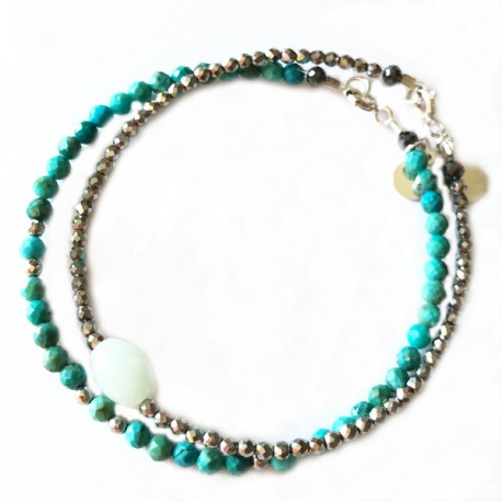 Ensemble 2 bracelets onyx et corail