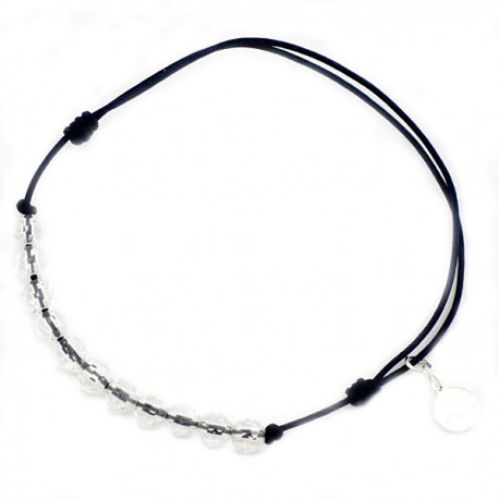 Bracelet cordon noir 11 Cristaux de roche