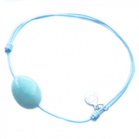 Bracelet cordon bleu Amazonite pendant argent massif