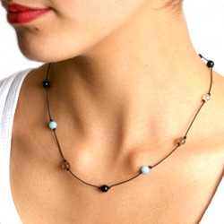 Collier cordon 12 pierres multico fermoir argent massif