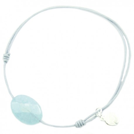 Bracelet cordon gris jade bleu facetté 