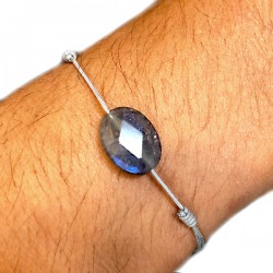 Bracelet homme grande labradorite facettée cordon aux choix