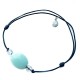 Bracelet 3 pierres amazonite et cristal de roche cordon noir pendant argent massif