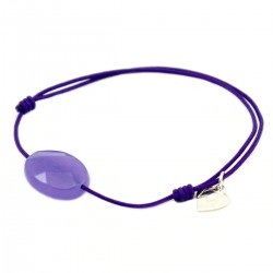 Bracelet cordon violet jade violet facetté pendant argent massif