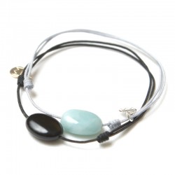 Ensemble 2 bracelets cordon noir onyx / gris Amazonite 