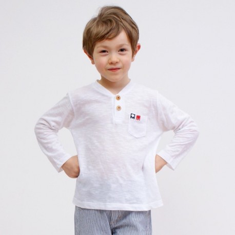 T-shirt BOB manches longues col tunisien coton flammé bio