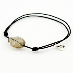 Bracelet cordon noir quartz fumé facetté pendant argent massif