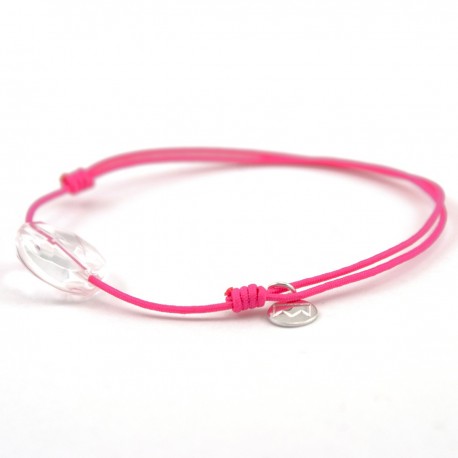 Bracelet cordon fushia cristal de roche facettée