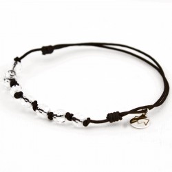 Bracelet 8 Cristaux de roche avec noeuds cordon noir 