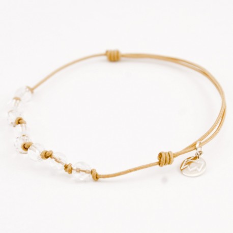 Bracelet cordon gold 8 Cristaux de roche avec noeuds