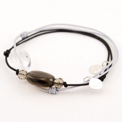 Ensemble 2 bracelets cordon noir 3 quartz fumés et cristal de roche gris