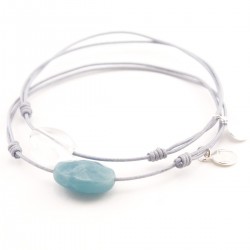 Ensemble 2 bracelets cordon gris amazonite facettée / gris cristal de roche