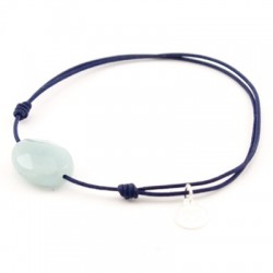 Bracelet jade bleu facetté cordon Marine pendant argent massif