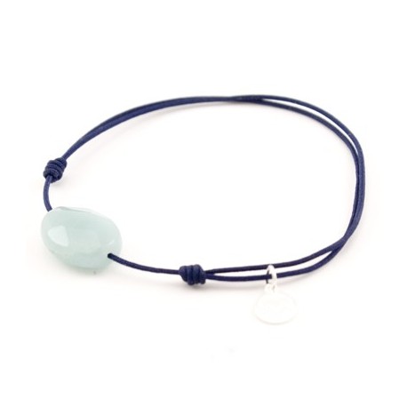 Bracelet jade bleu facetté cordon Marine pendant argent massif