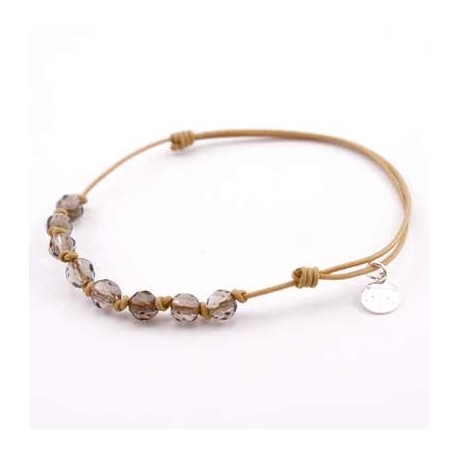 Bracelet 8 pierres quartz fumés avec noeuds cordon Gold