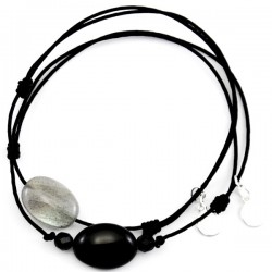 Ensemble 2 bracelets cordon noir Labradorite et noir 3 onyx