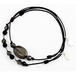 Ensemble 2 bracelets cordon noir Onyx / cristal de roche