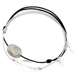 Ensemble 2 bracelets cordon noir labradorite et 3 cristal de roche gris