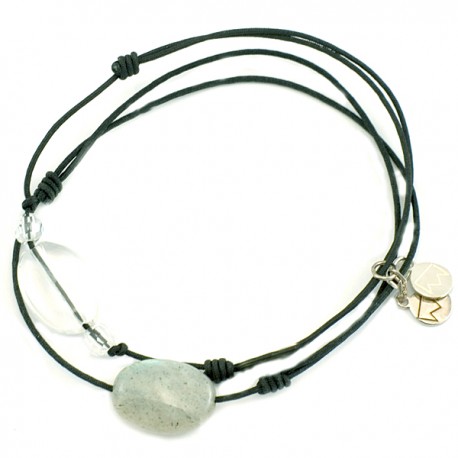 Ensemble 2 bracelets cordon noir 1 labradorite et noir 3 cristal de roches
