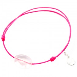 Bracelet Quartz rose facettée cordon fushia 