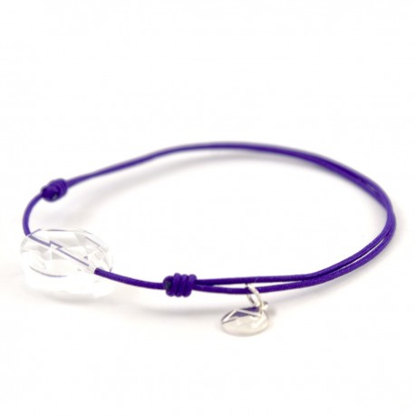 Bracelet cordon violet cristal de roche facettée