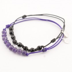 Ensemble 2 bracelets cordon violet 9 pierres améthyste et noir onyx