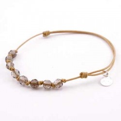 Bracelet 8 pierres quartz fumés avec noeuds cordon Gold